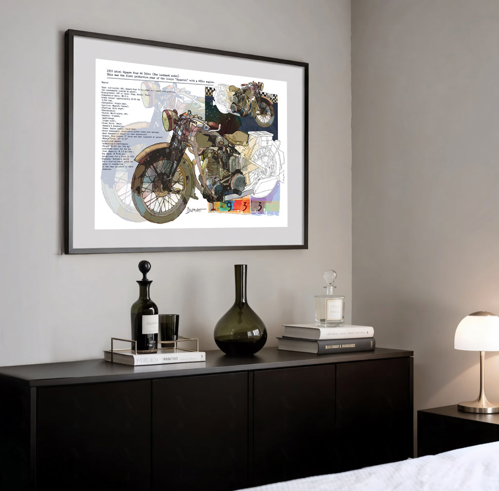 Vintage Motorcycle Fine Art Poster — Mixed Media '1933' Illustration