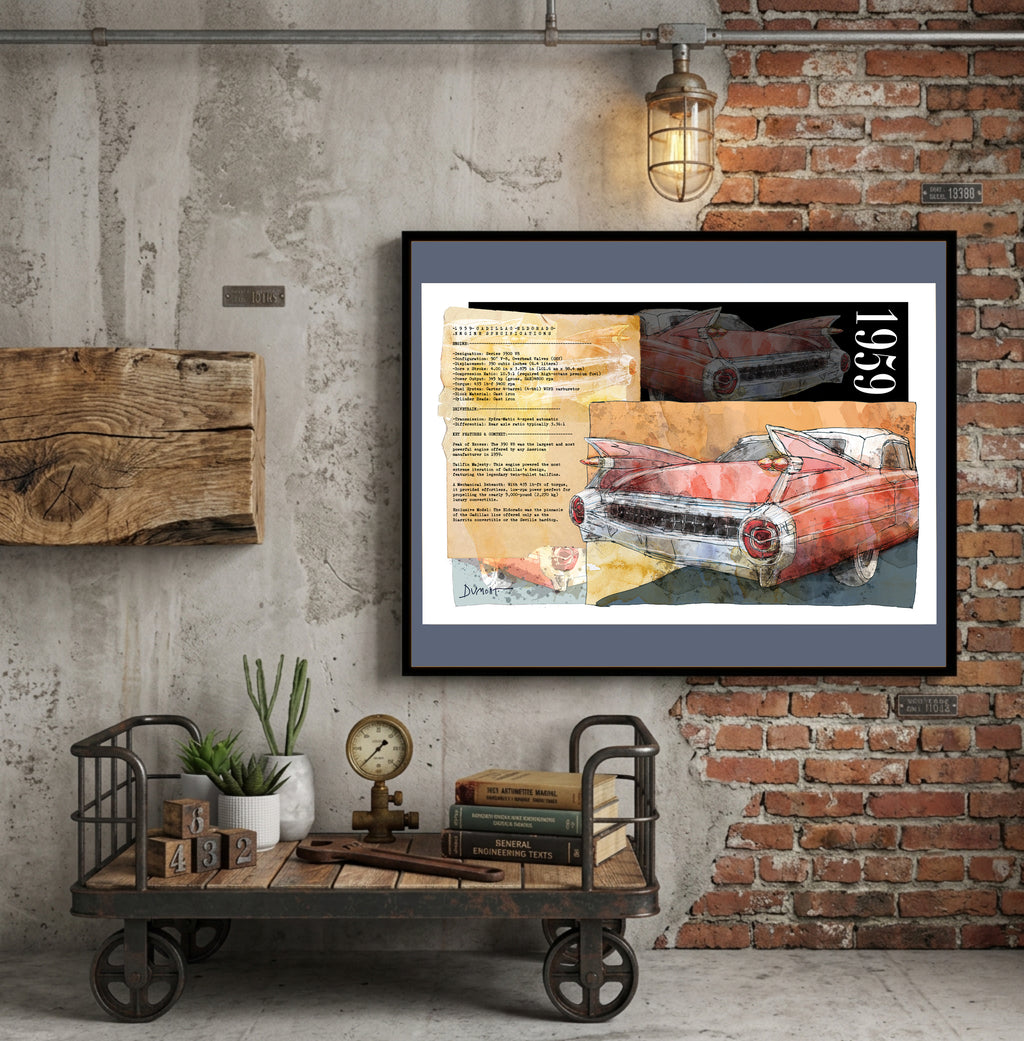 Vintage 1959 Red Convertible Fine Art Poster — Classic Car Wall Art