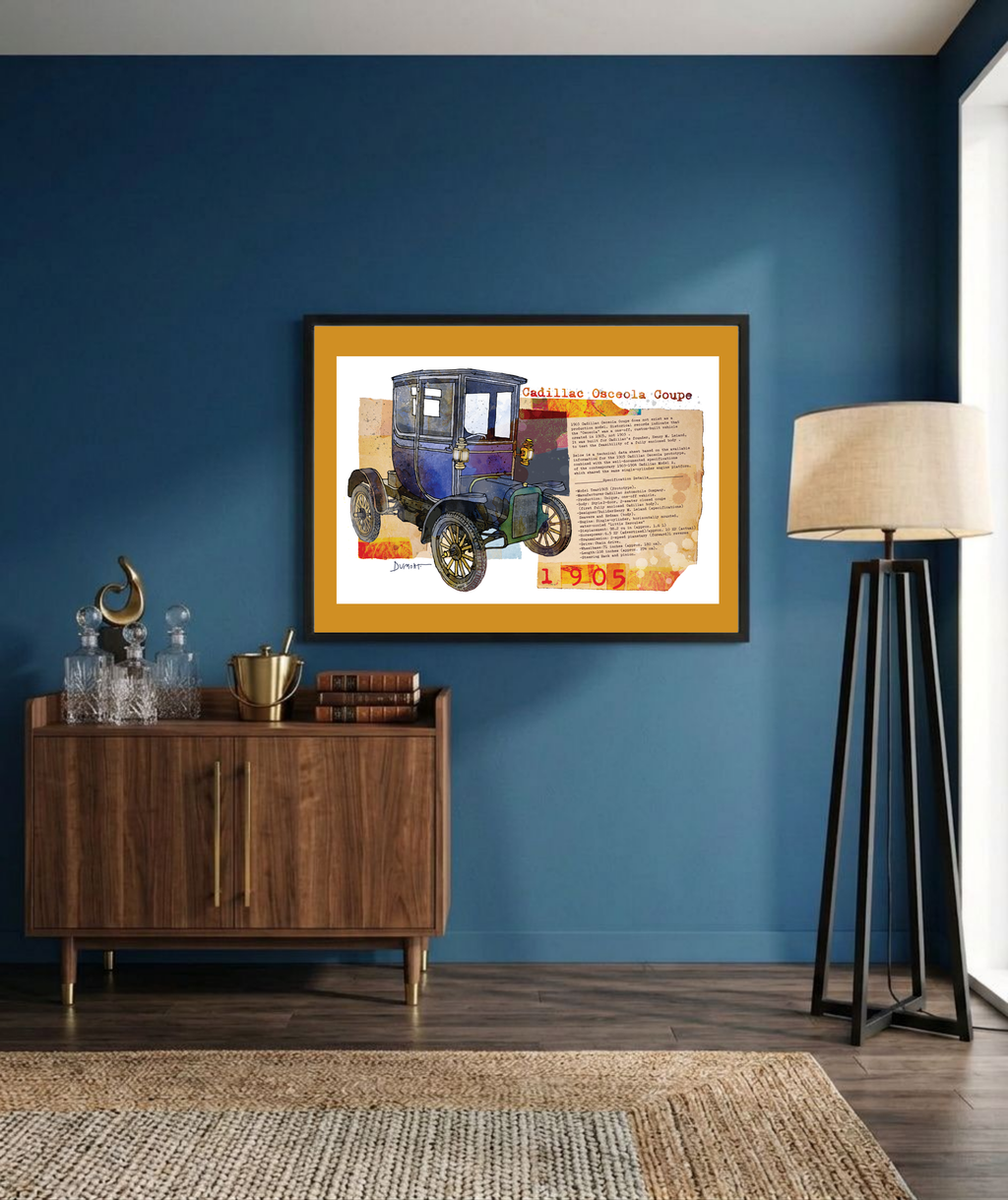 Vintage 1905 Cadillac Osceola Coupe Fine Art Poster — Antique Car Wall Art