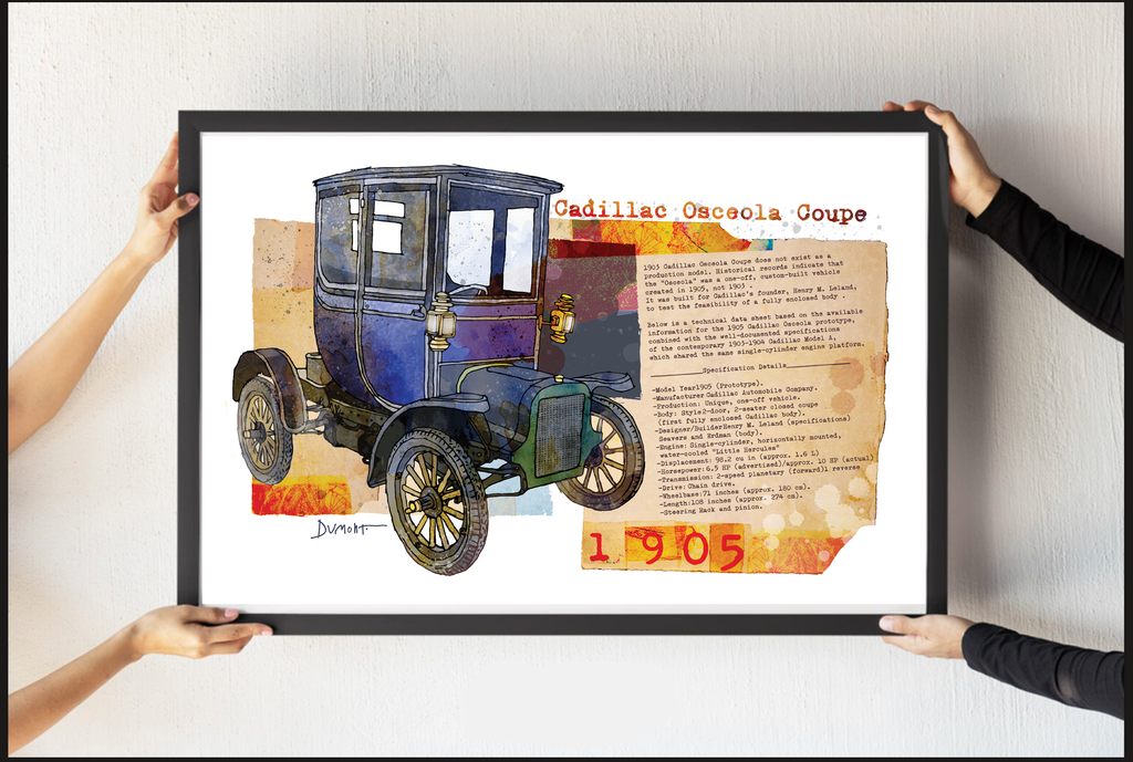 Vintage 1905 Cadillac Osceola Coupe Fine Art Poster — Antique Car Wall Art