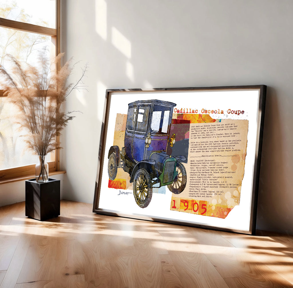 Vintage 1905 Cadillac Osceola Coupe Fine Art Poster — Antique Car Wall Art