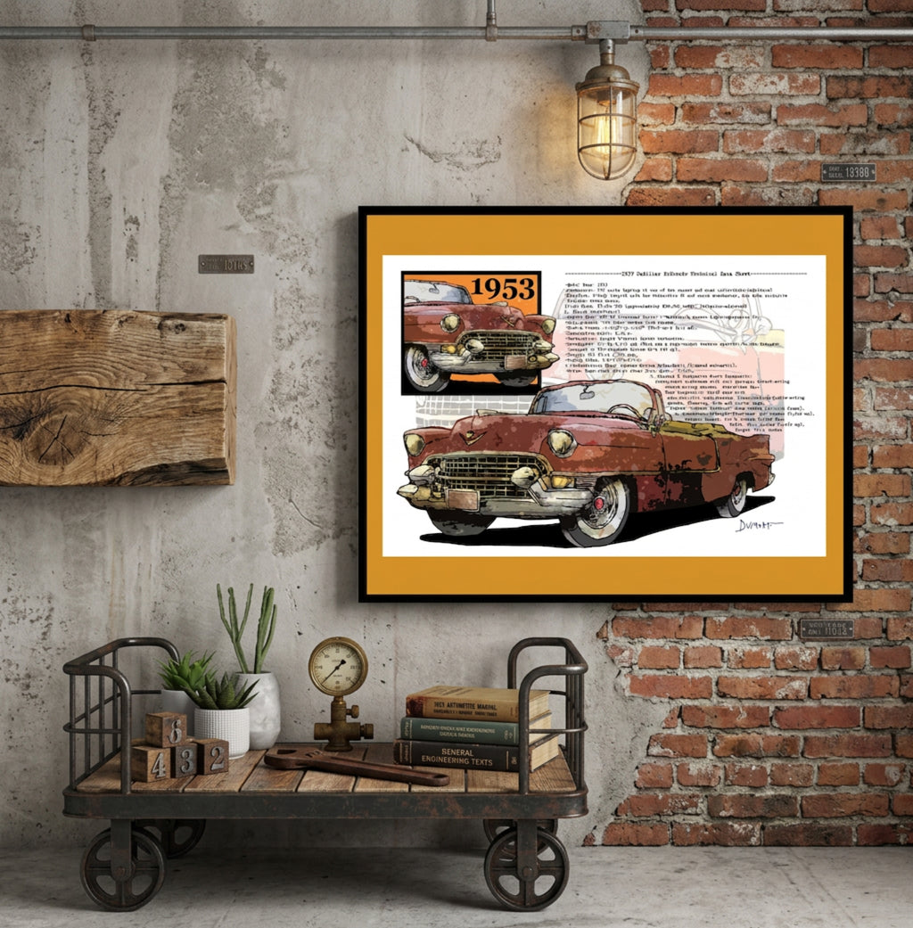 1953 Classic Car Fine Art Poster — Vintage Cadillac Illustration Print