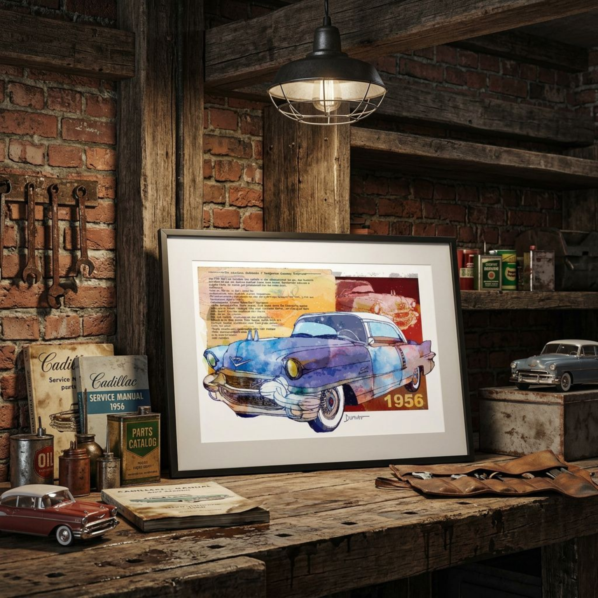 1956 Classic Car Fine Art Poster — Vintage Watercolor Cadillac Print