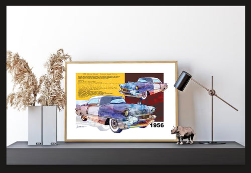 1956 Classic Car Fine Art Poster — Retro Cadillac Watercolor Print