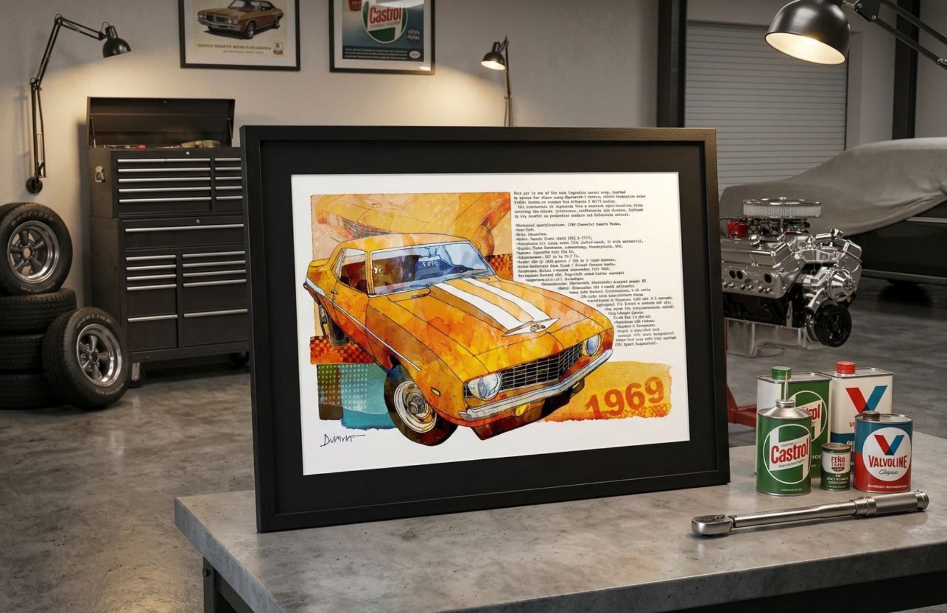 1969 Muscle Car Fine Art Poster — Retro Camaro Wall Art Print
