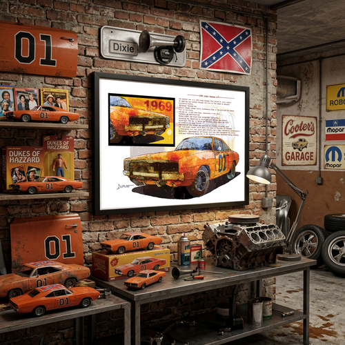 1969 Vintage Muscle Car Fine Art Poster — Retro Racing Illustration