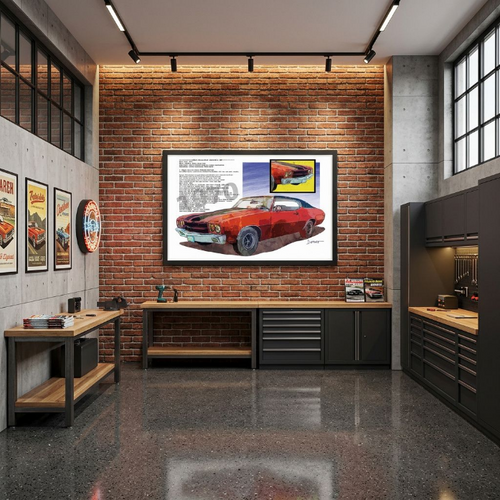 1970 Red Muscle Car Fine Art Poster — Vintage Automotive Wall Art