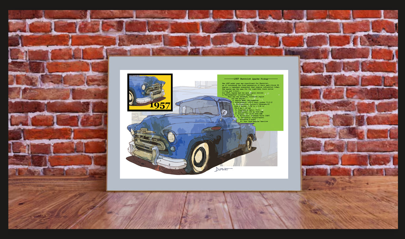 1957 Blue Pickup Fine Art Poster — Vintage Truck Wall Art Print