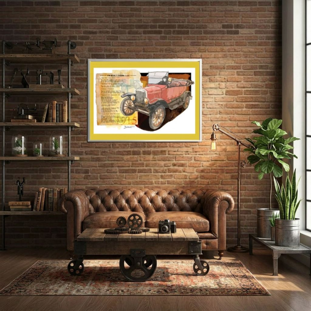 Vintage Red Model T Car Fine Art Poster — Retro Automobile Wall Print