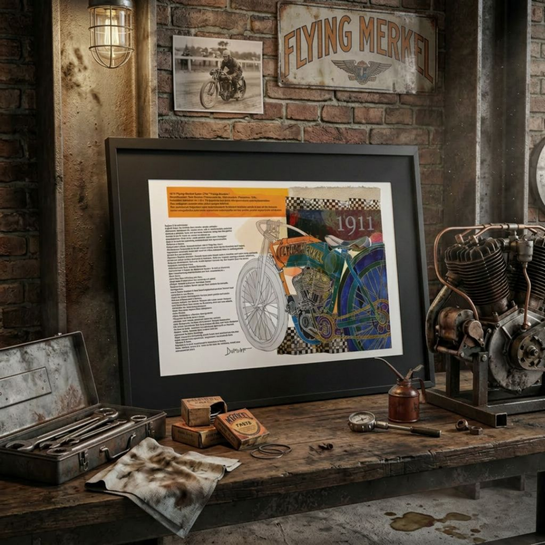 Vintage Motorcycle Fine Art Poster — 1911 Illustrated Motorbike Print