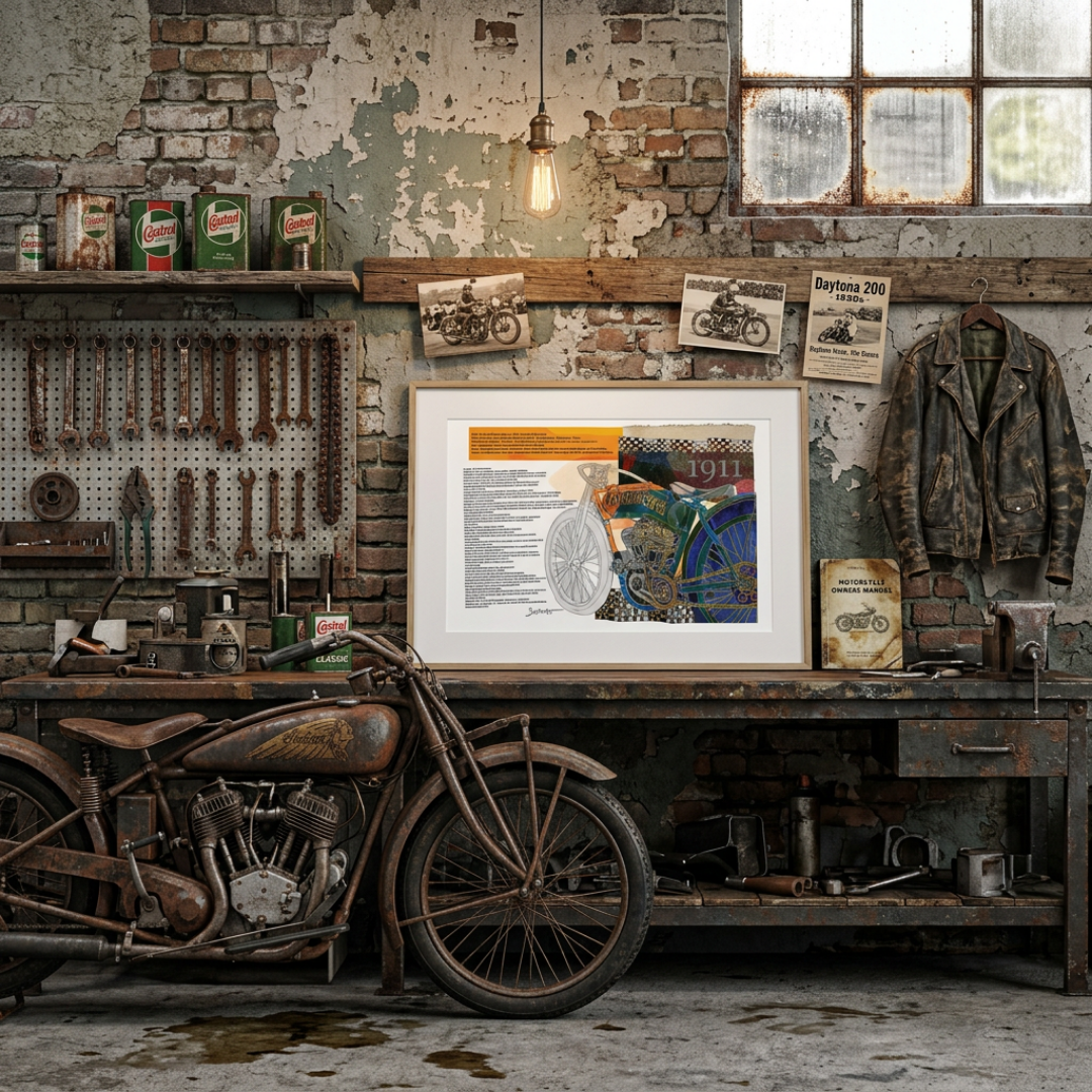 Vintage Motorcycle Fine Art Poster — 1911 Illustrated Motorbike Print