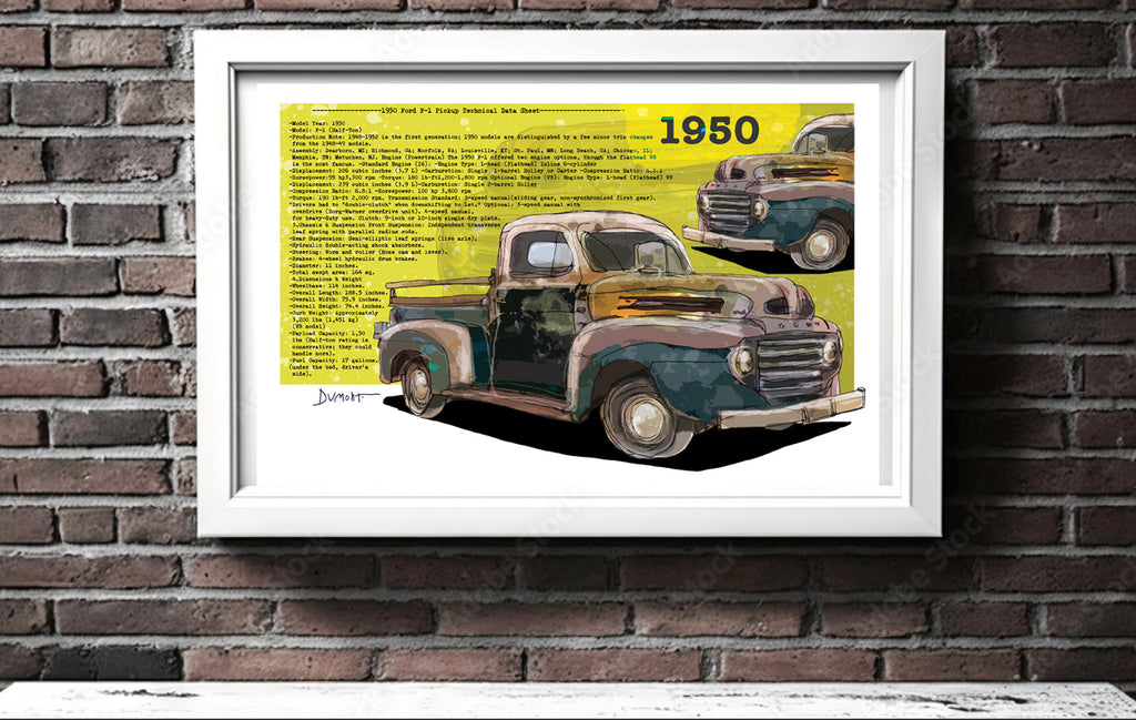 1950 Vintage Pickup Truck Fine Art Poster — Retro Automotive Wall Art
