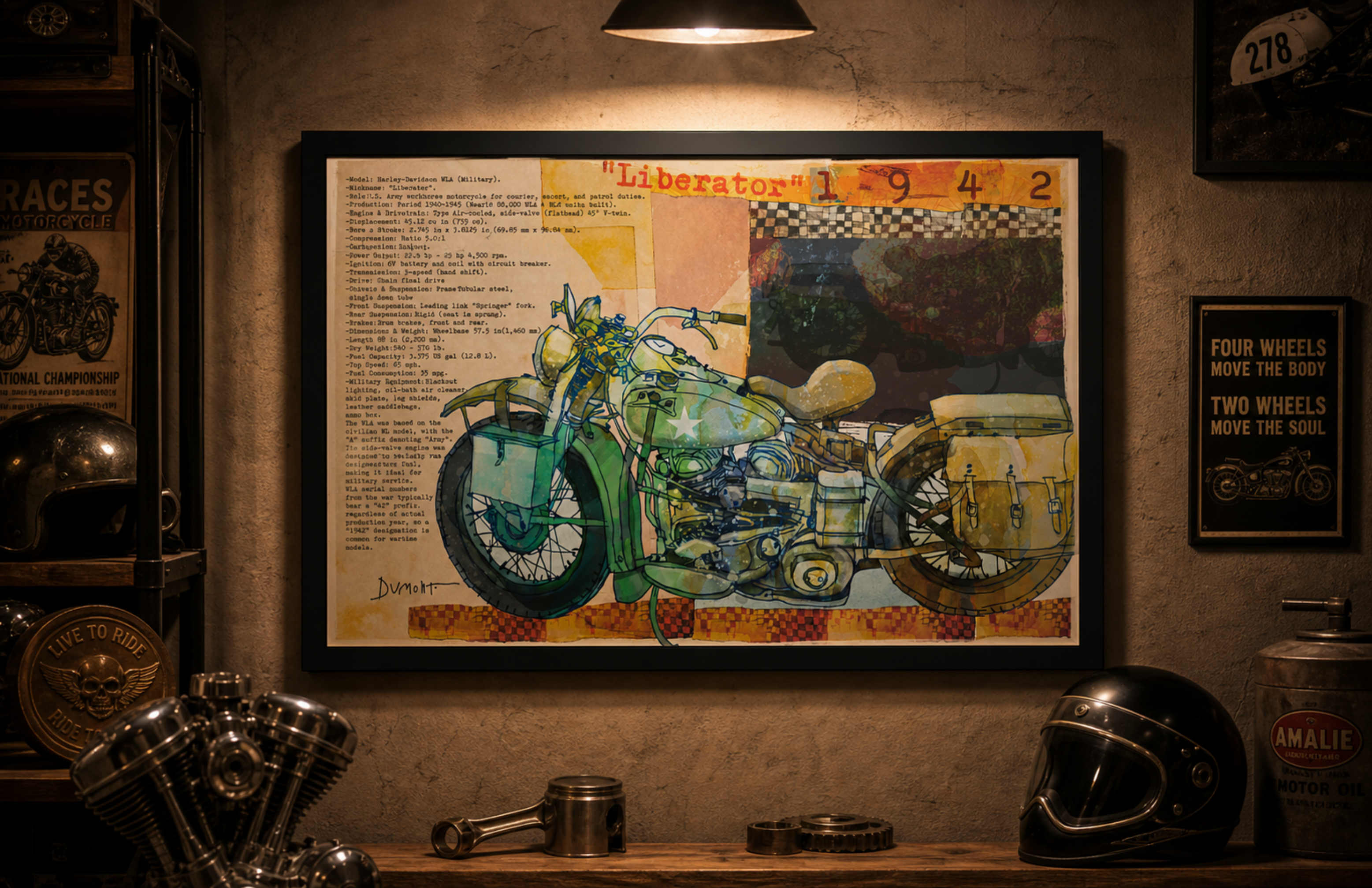 Vintage Motorcycle Fine Art Poster — 'Liberator 1942' Mixed-Media Wall Art
