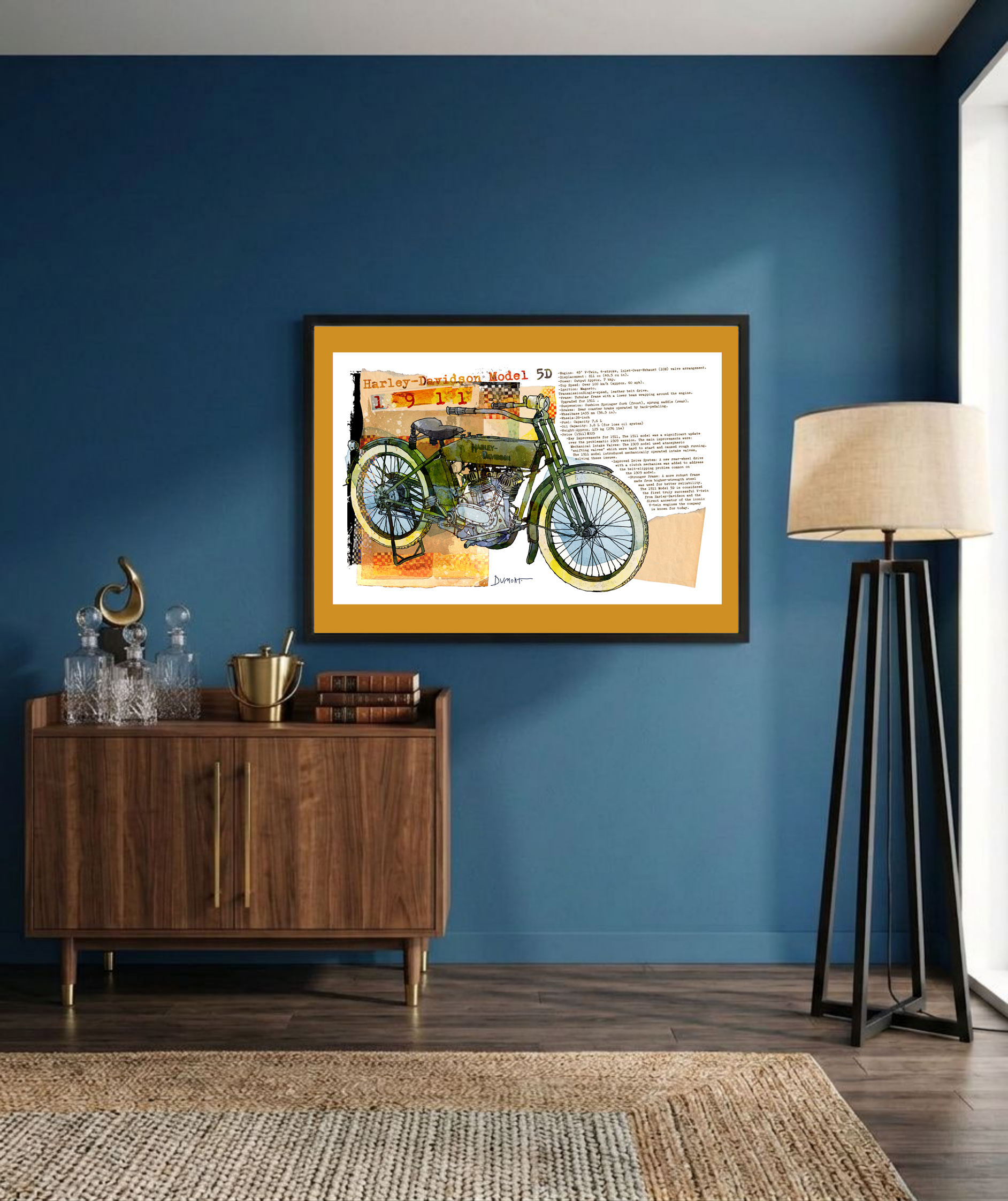 Vintage Harley-Davidson Motorcycle Art Poster — Model 5D Watercolor Print