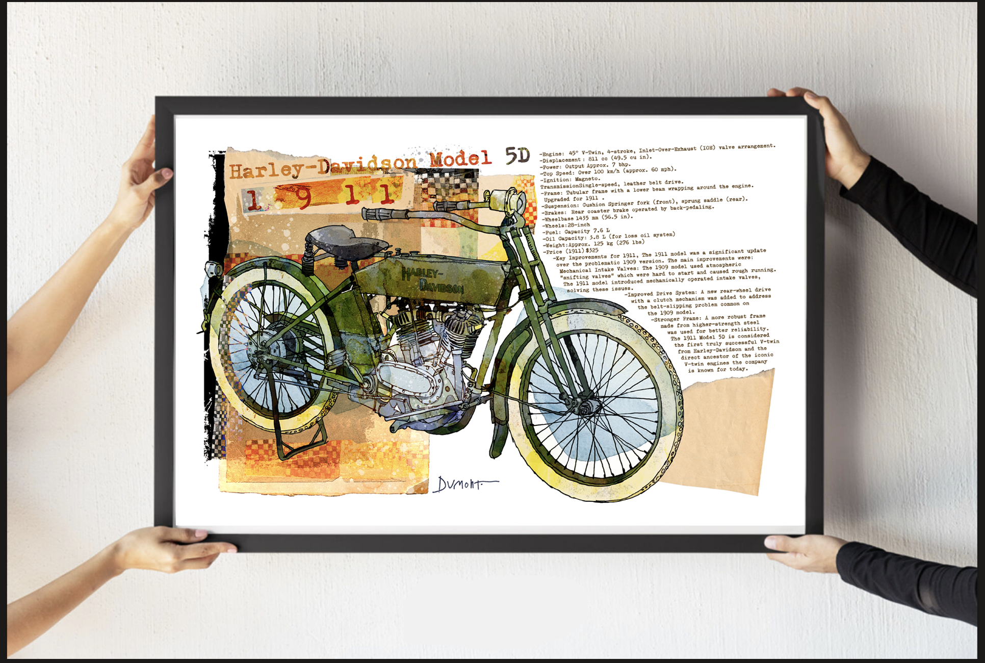 Vintage Harley-Davidson Motorcycle Art Poster — Model 5D Watercolor Print
