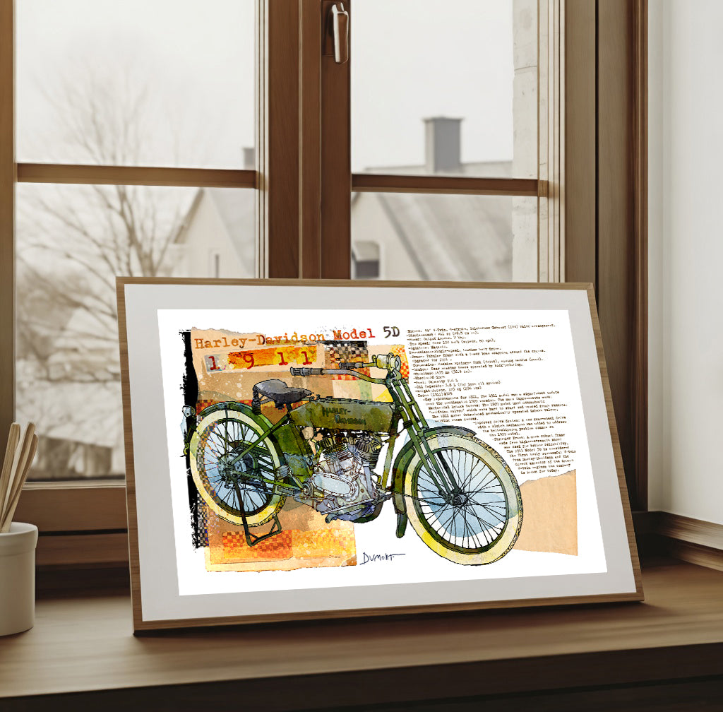 Vintage Harley-Davidson Motorcycle Art Poster — Model 5D Watercolor Print