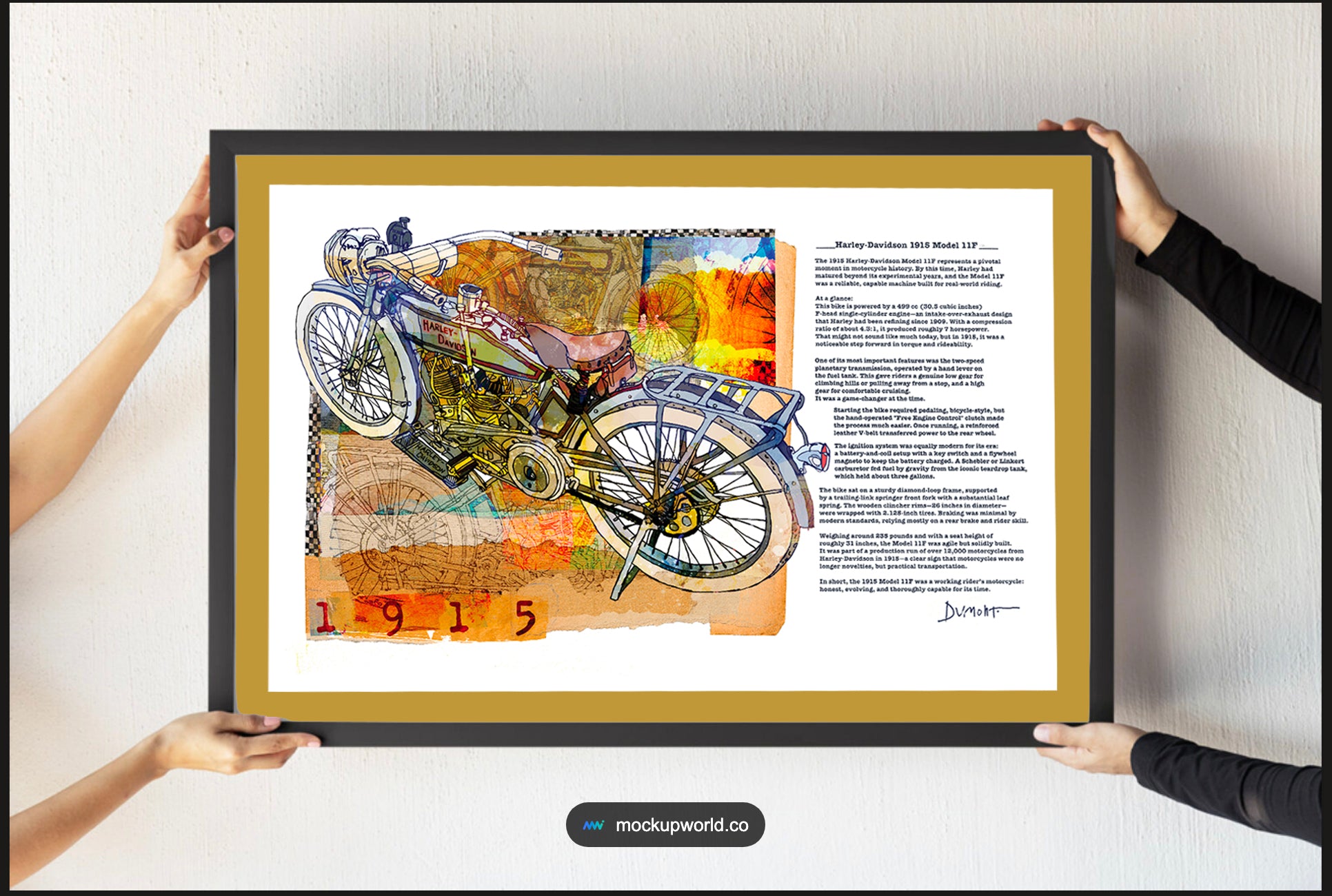 Vintage 1915 Motorcycle Fine Art Poster — Watercolor Mixed Media Print