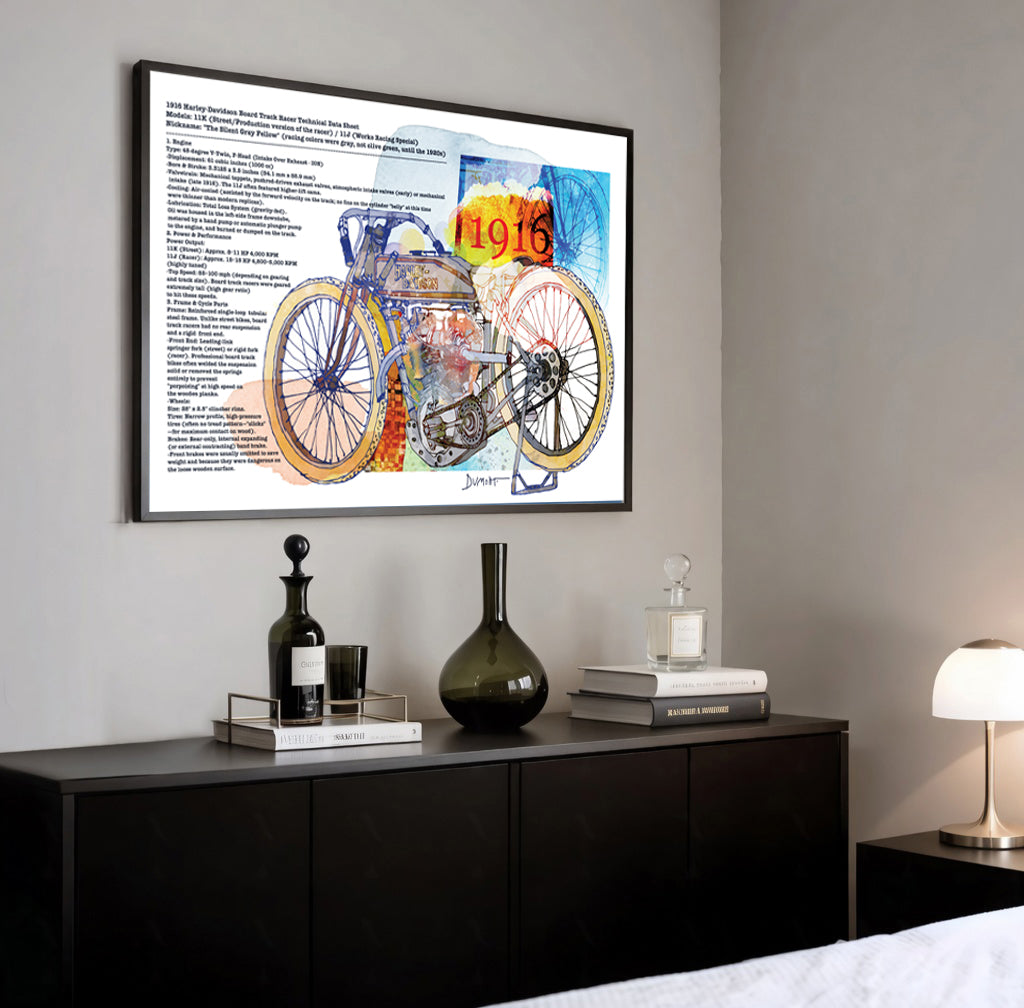 Vintage 1916 Motorcycle Fine Art Poster — Watercolor Retro Bike Print