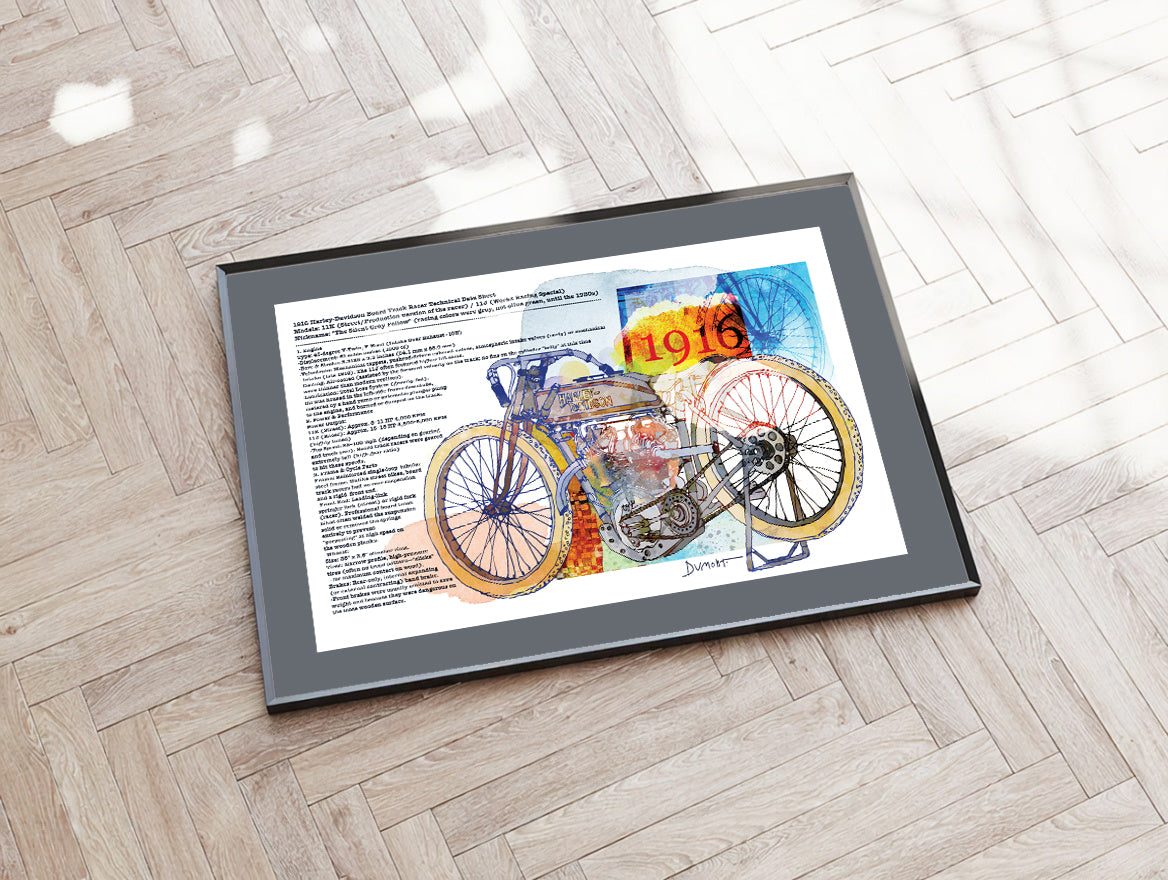 Vintage 1916 Motorcycle Fine Art Poster — Watercolor Retro Bike Print