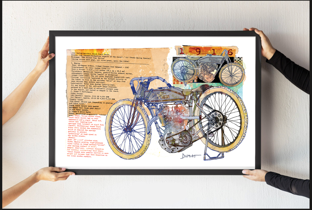 Vintage Motorcycle Art Poster — Mixed Media Fine Art Print with Text