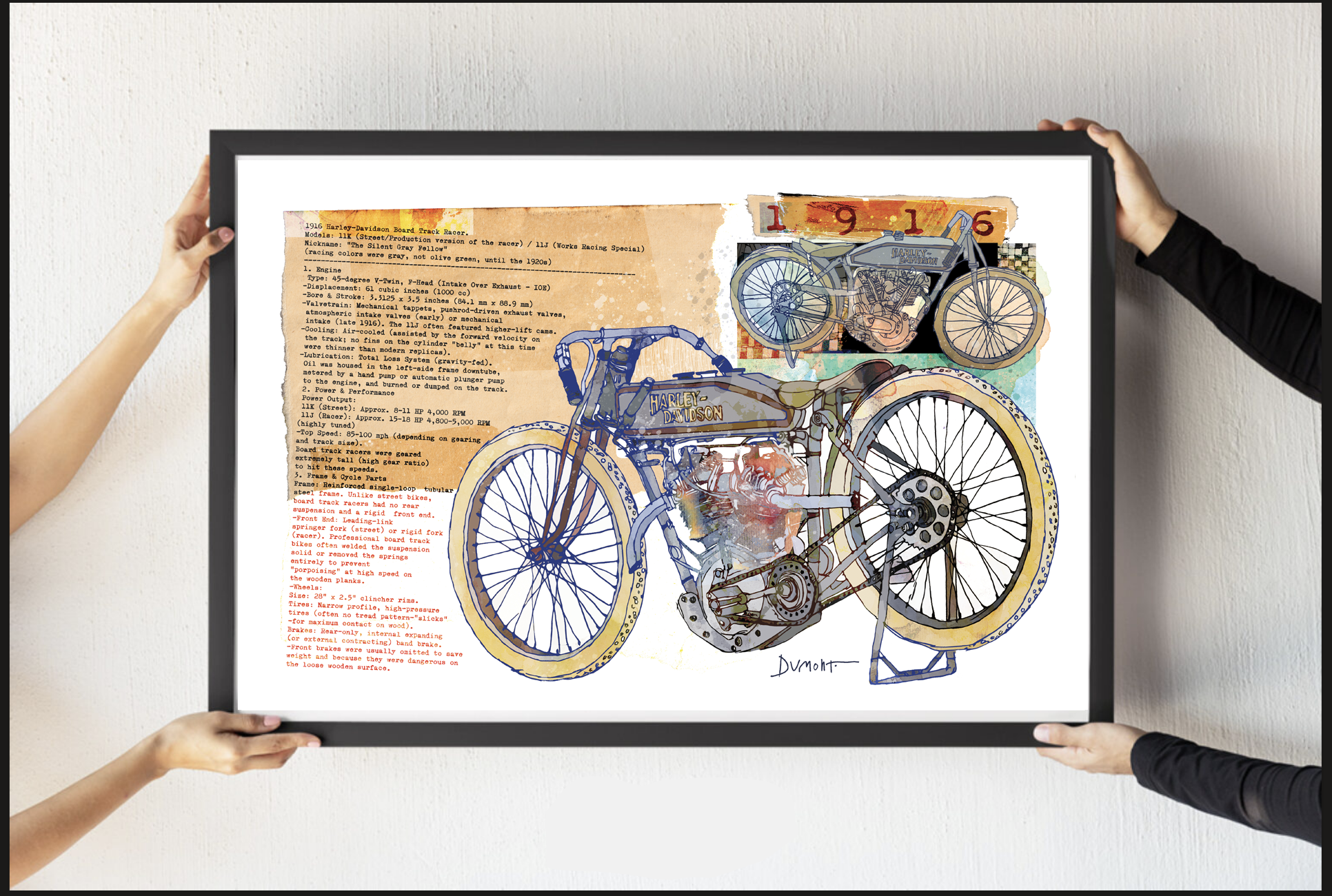 Vintage Motorcycle Art Poster — Mixed Media Fine Art Print with Text