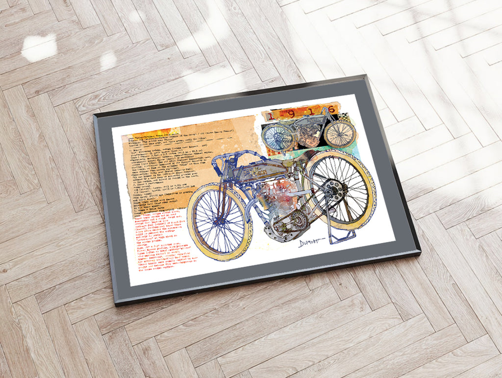 Vintage Motorcycle Art Poster — Mixed Media Fine Art Print with Text