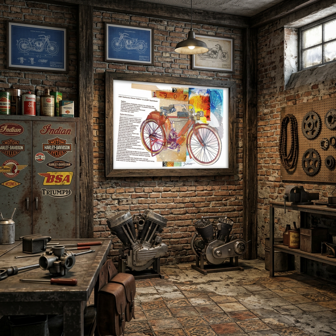 Vintage Bicycle Fine Art Poster — Colorful Mixed-Media Bike Print (Text Collage)