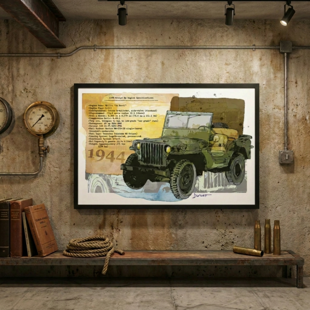 1944 Military Jeep Fine Art Poster — Vintage WWII Vehicle Wall Art