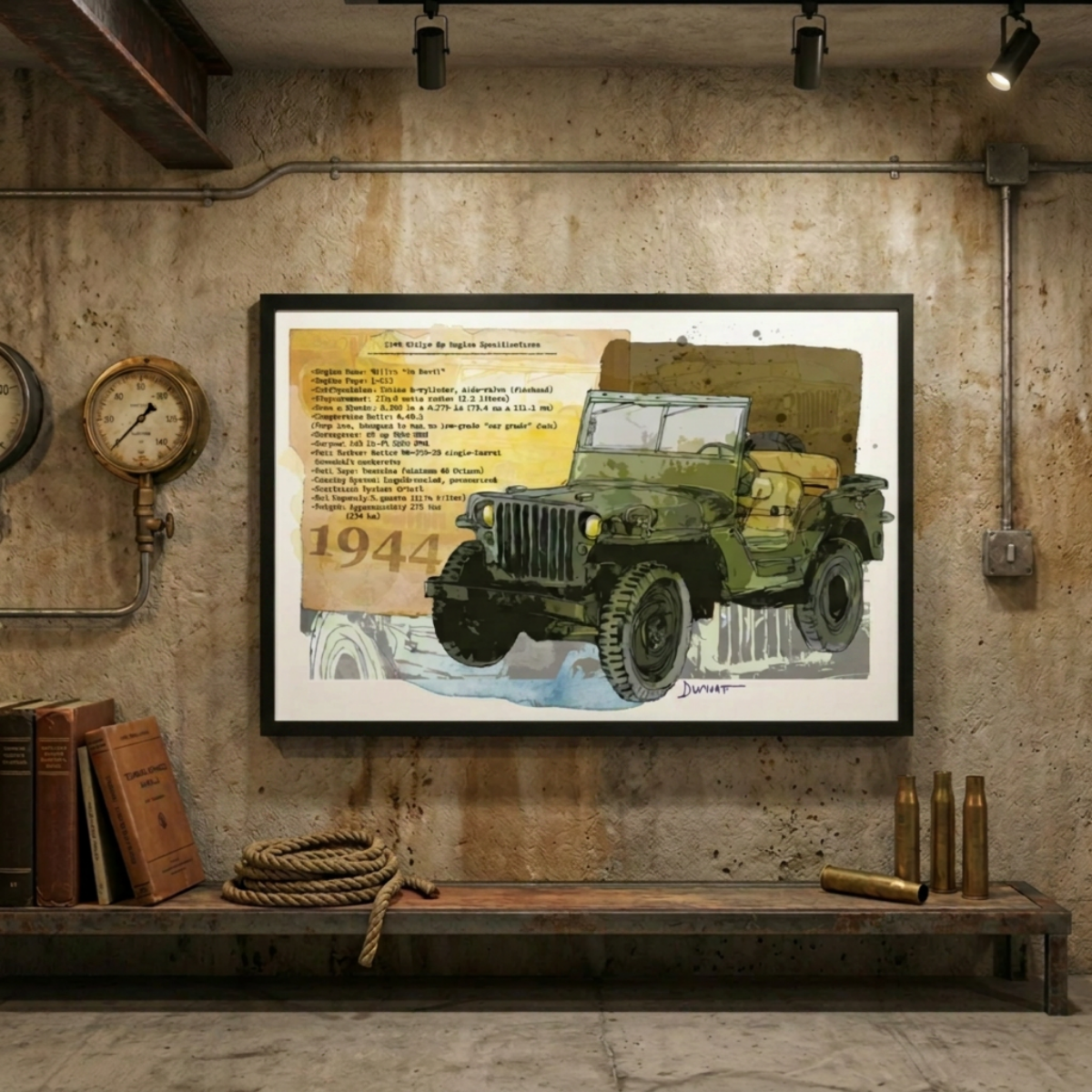 1944 Military Jeep Fine Art Poster — Vintage WWII Vehicle Wall Art