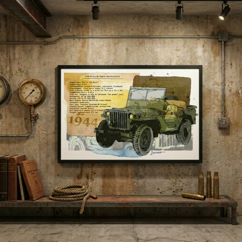 1944 Military Jeep Fine Art Poster — Vintage WWII Vehicle Wall Art
