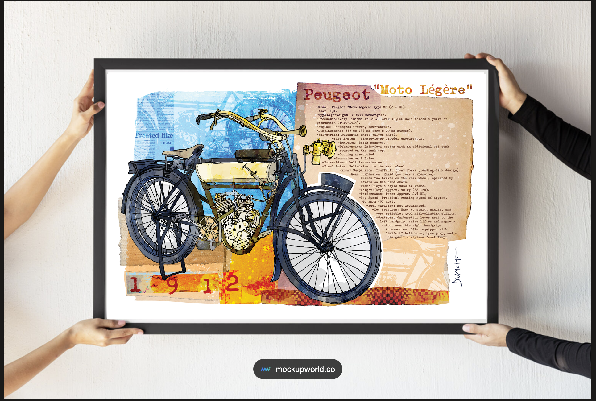 Vintage Peugeot Motorcycle Fine Art Poster — 'Moto Légère' Illustrated Print