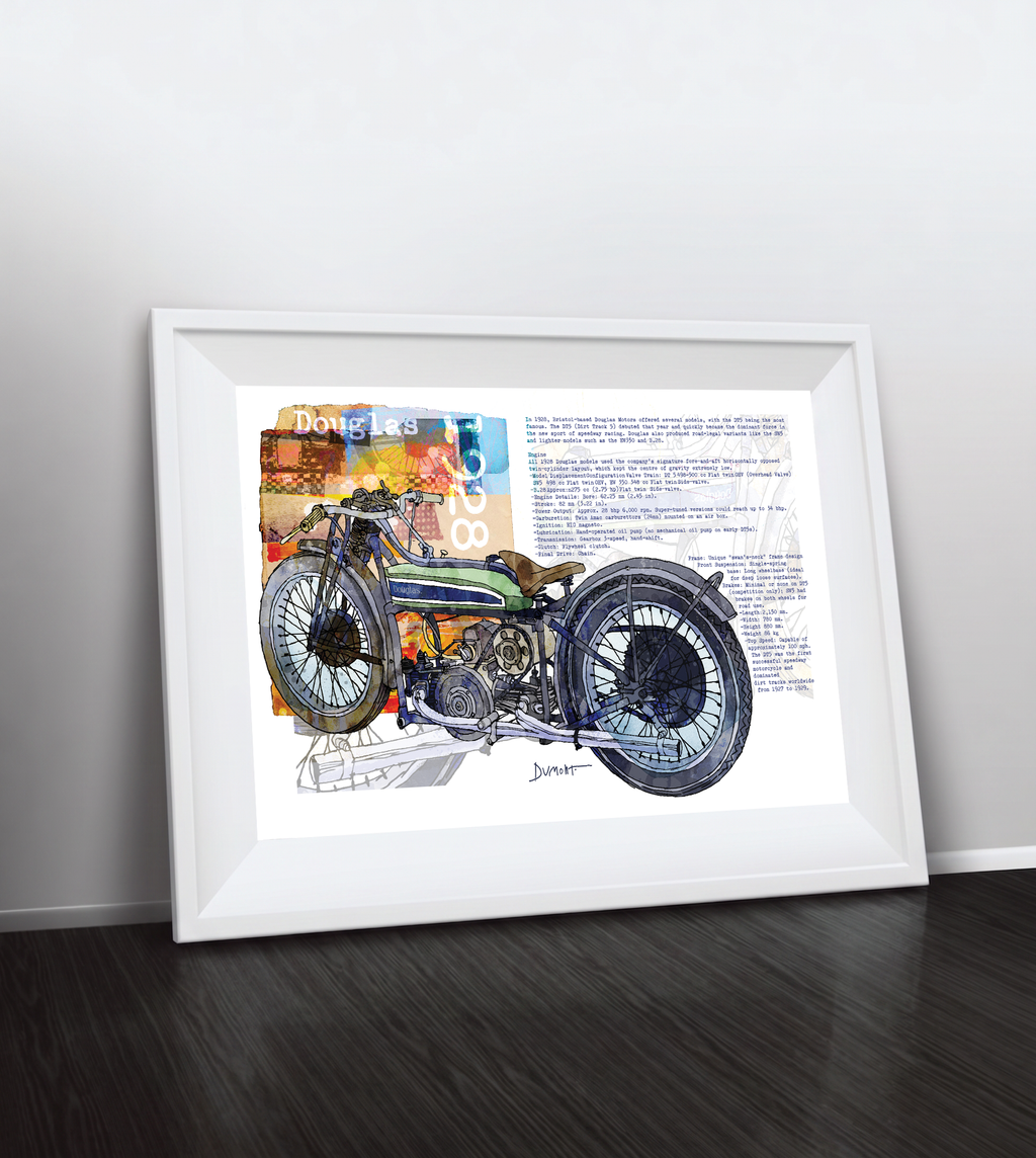 Vintage Motorcycle Fine Art Poster — Retro Bike Illustration with Text Collage