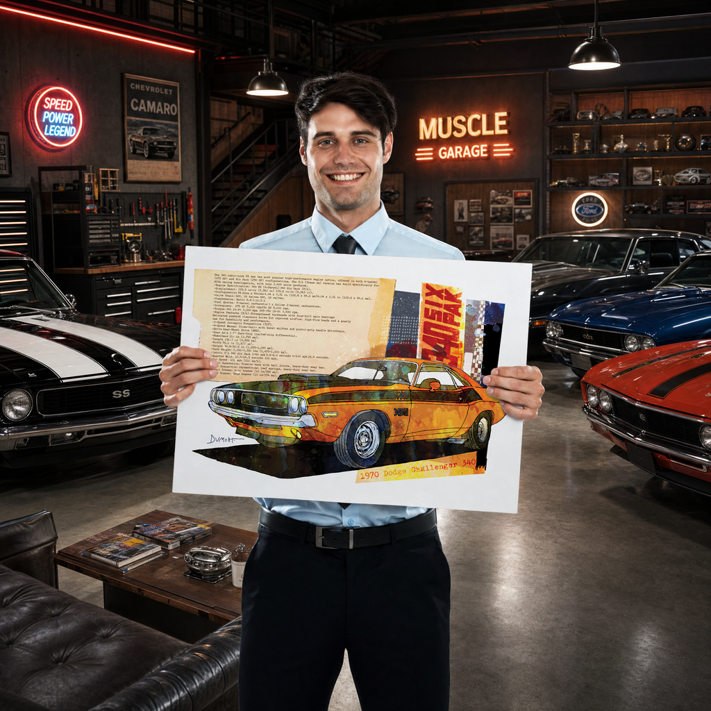 Vintage Muscle Car Fine Art Poster — 1970 Dodge Challenger Illustration