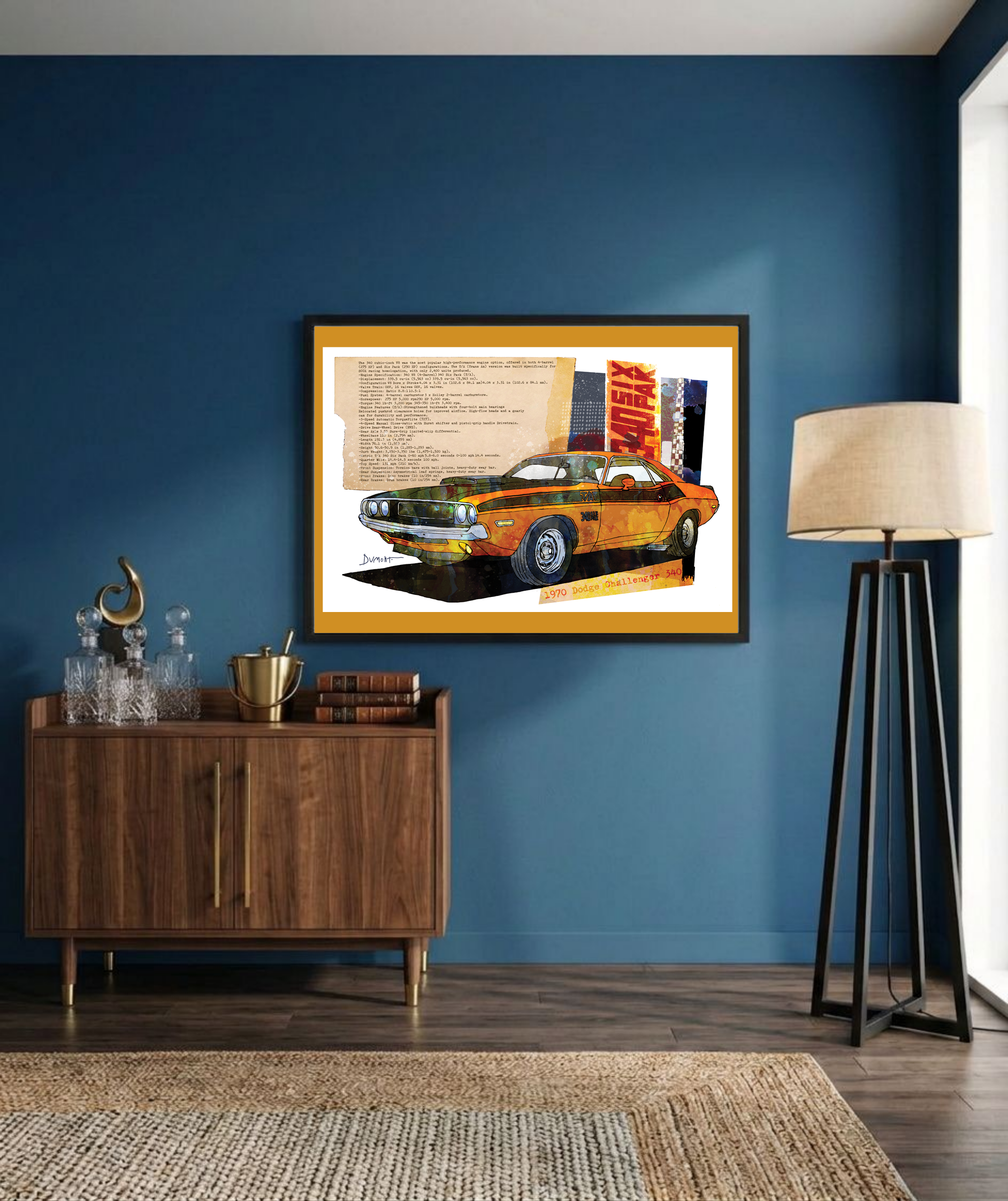 Vintage Muscle Car Fine Art Poster — 1970 Dodge Challenger Illustration