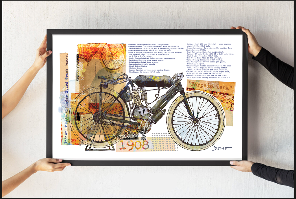 Vintage Motorcycle Art Poster — 1908 Illustrated Bike Fine Art Print