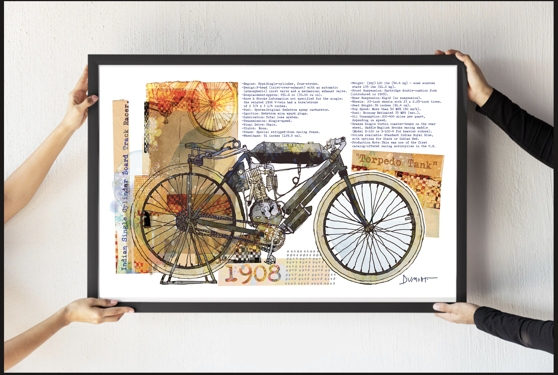 Vintage Motorcycle Art Poster — 1908 Illustrated Bike Fine Art Print