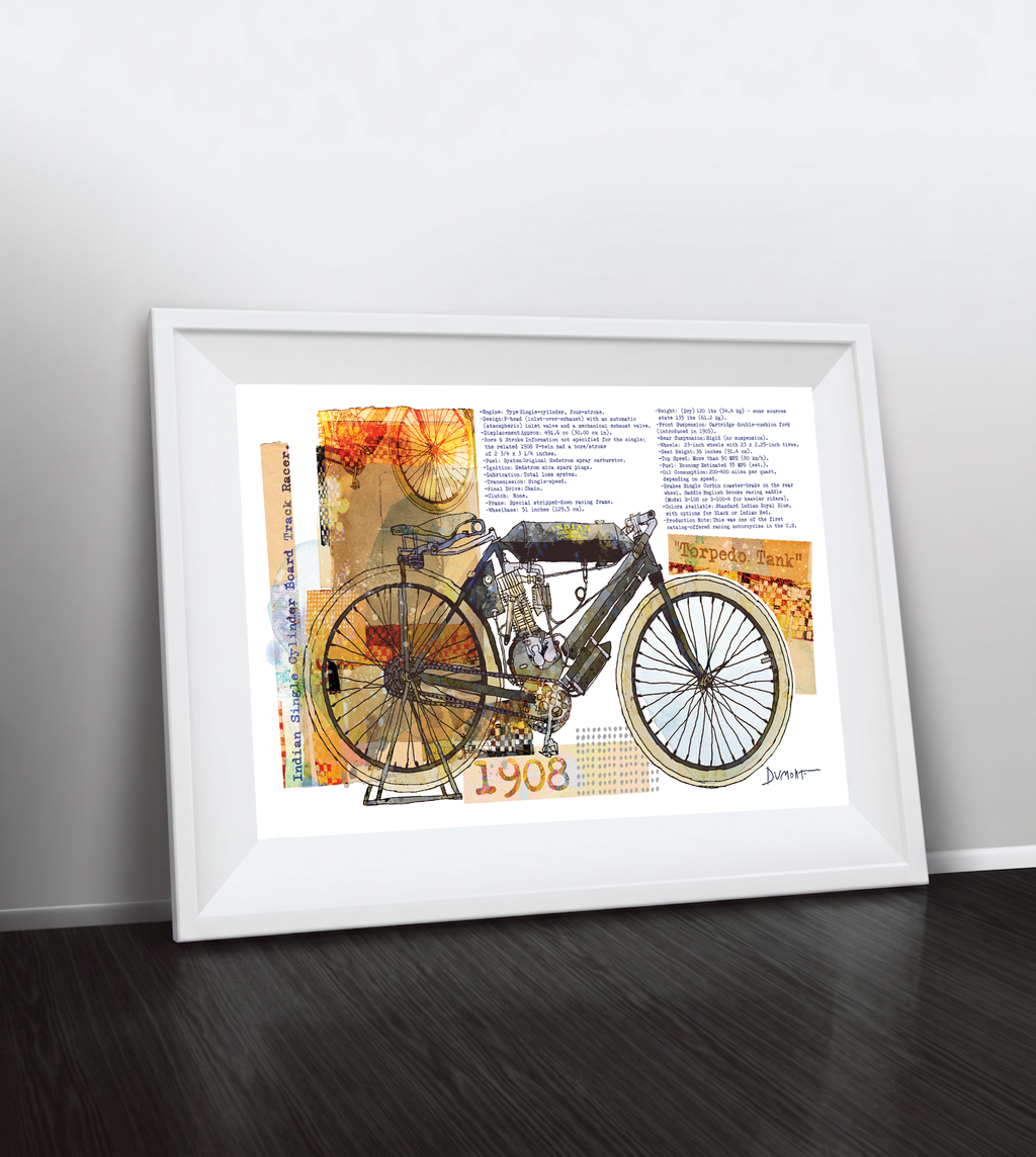 Vintage Motorcycle Art Poster — 1908 Illustrated Bike Fine Art Print