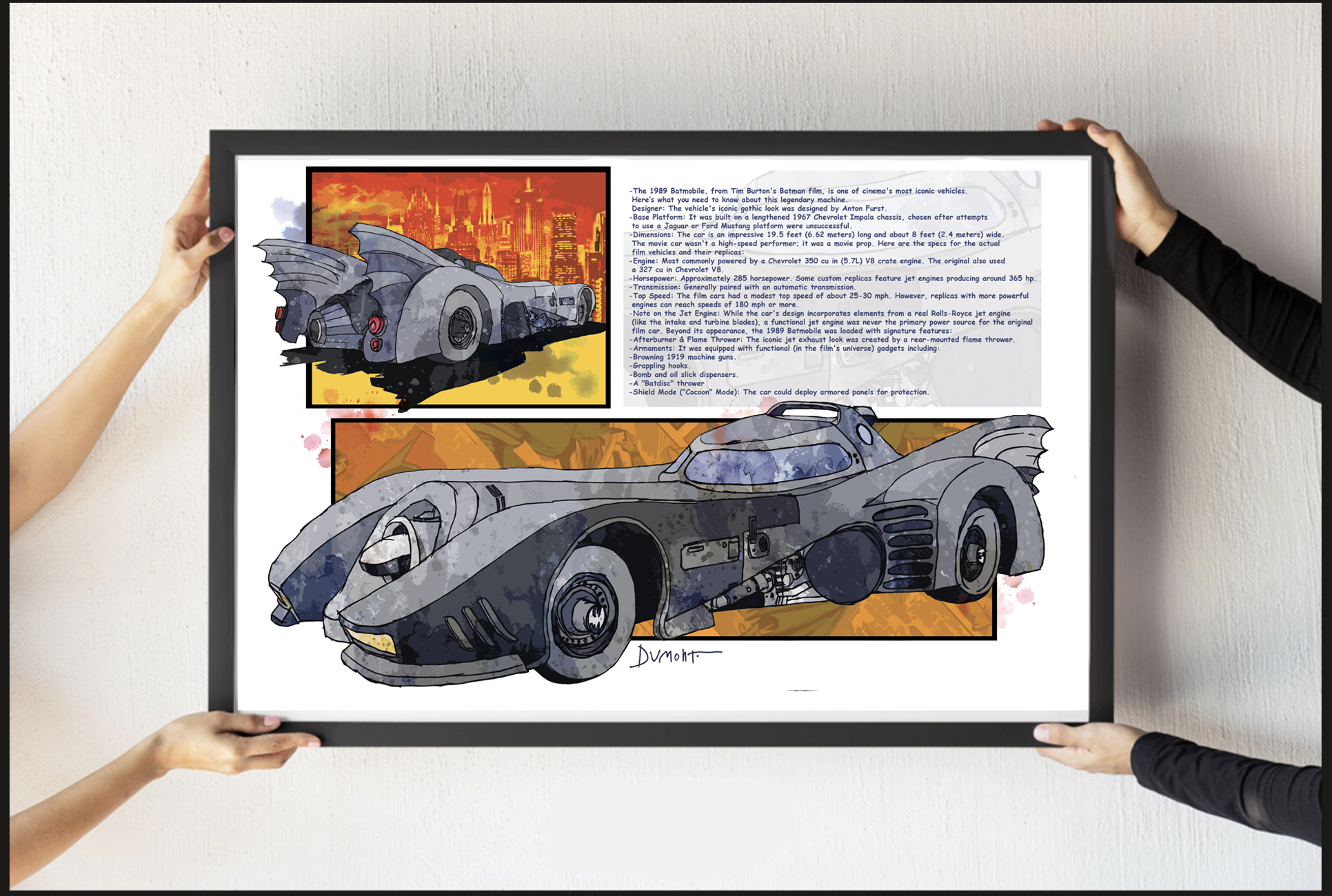Batmobile Fine Art Poster — Vintage Comic Car Illustration with Gotham Text
