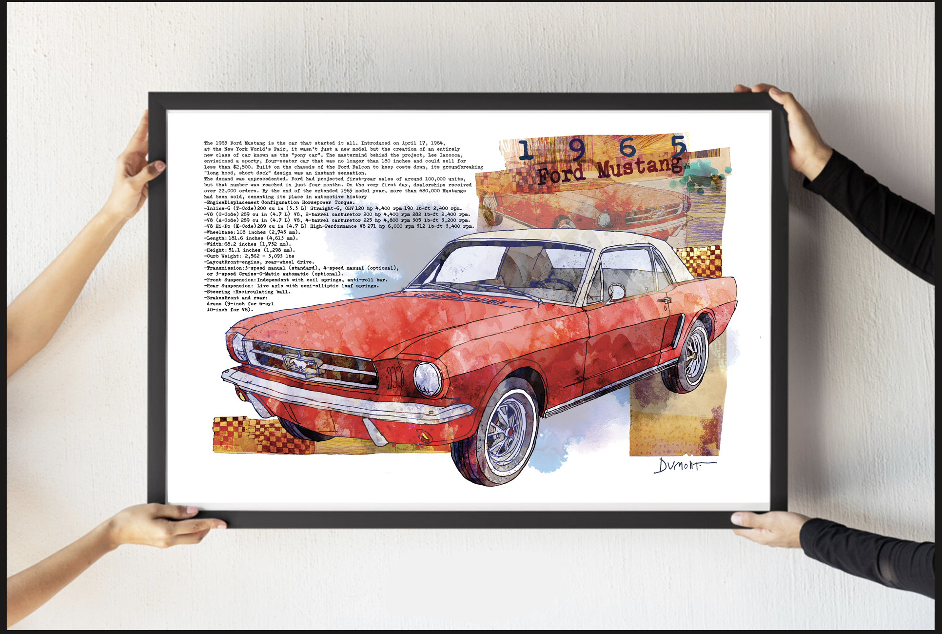 Red 1965 Ford Mustang Fine Art Poster — Vintage Car Wall Art Print