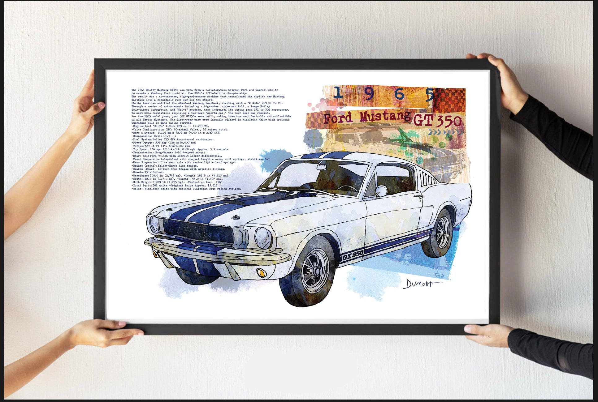 Ford Mustang GT350 Watercolor Art Poster — 1965 Classic Car Print