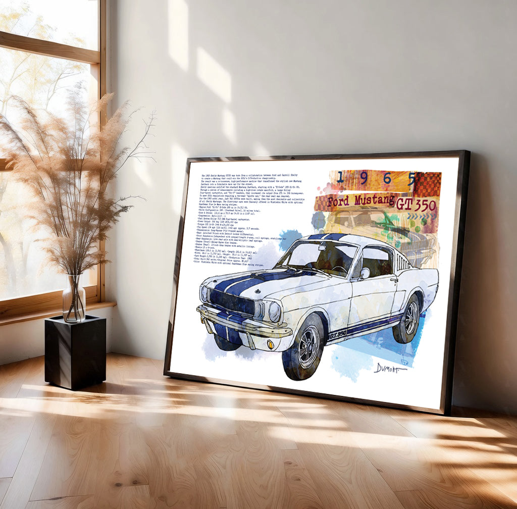 Ford Mustang GT350 Watercolor Art Poster — 1965 Classic Car Print