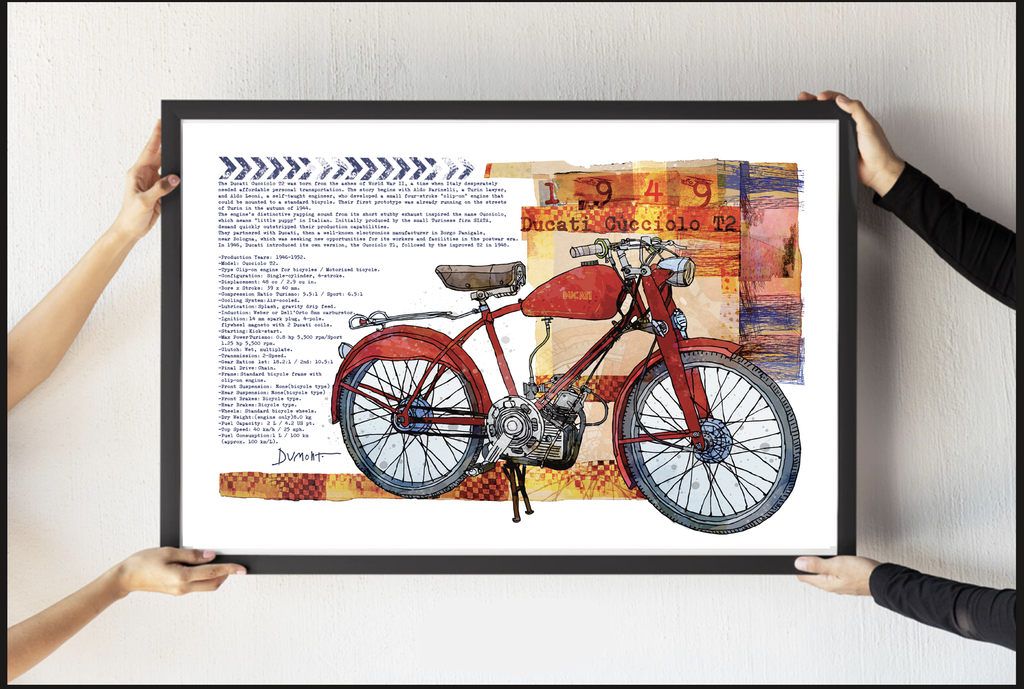 Vintage Red Motorcycle Fine Art Poster — Retro Bike Wall Art Print