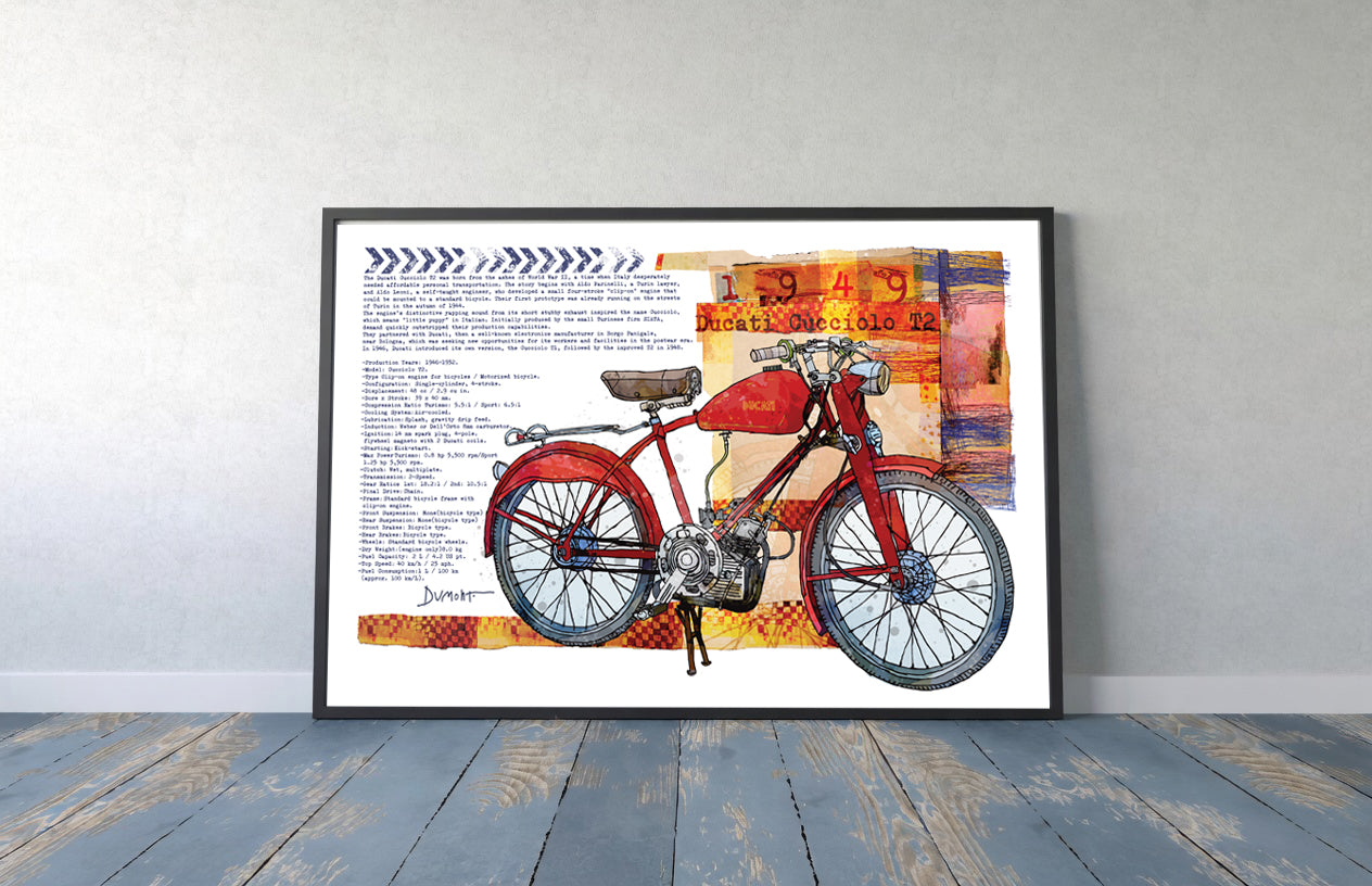 Vintage Red Motorcycle Fine Art Poster — Retro Bike Wall Art Print