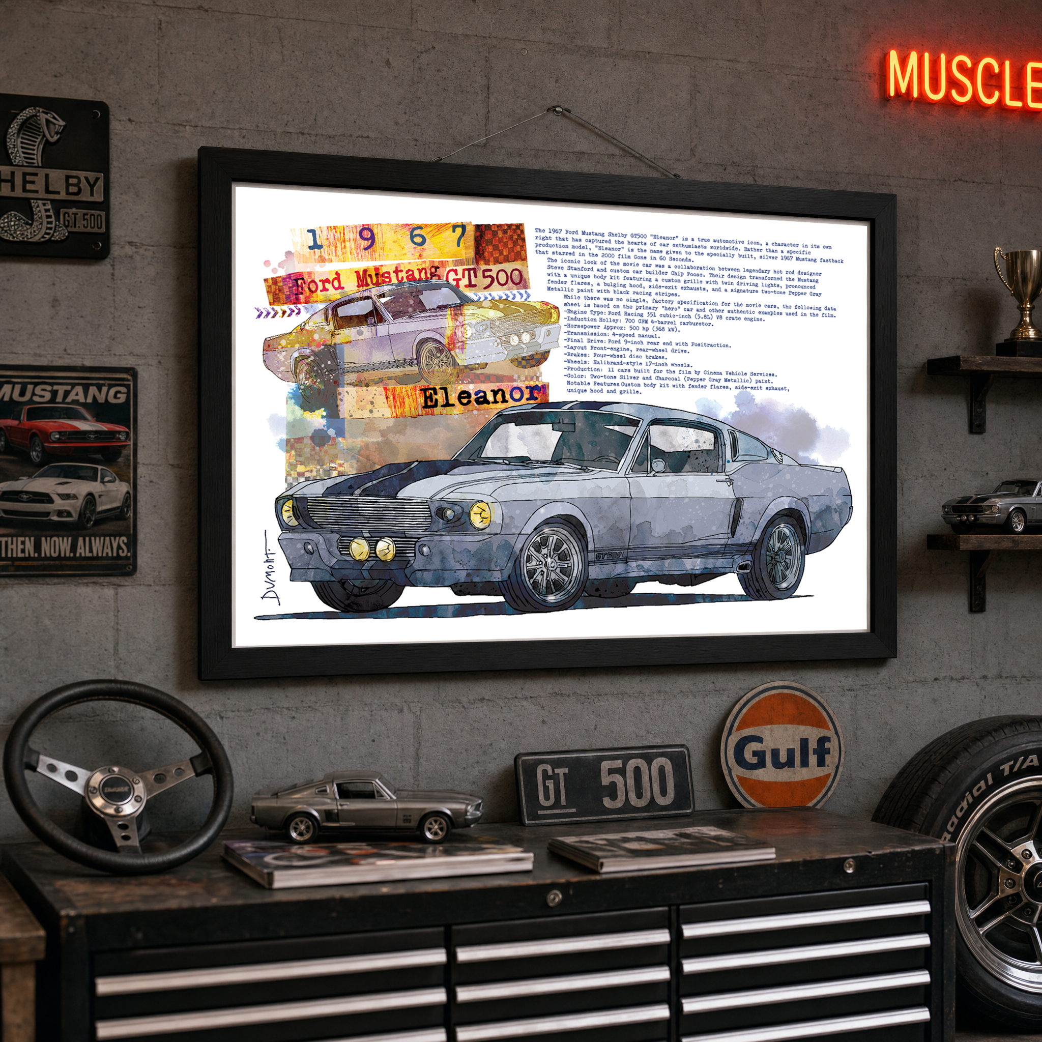 Eleanor Mustang Fine Art Poster — Vintage 1967 Muscle Car Wall Art
