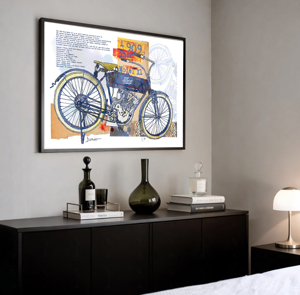 Vintage 1909 Motorcycle Fine Art Poster – Retro Biker Wall Art Print