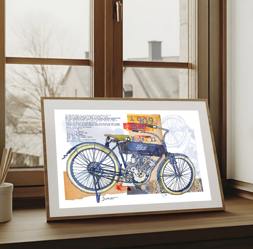 Vintage 1909 Motorcycle Fine Art Poster – Retro Biker Wall Art Print