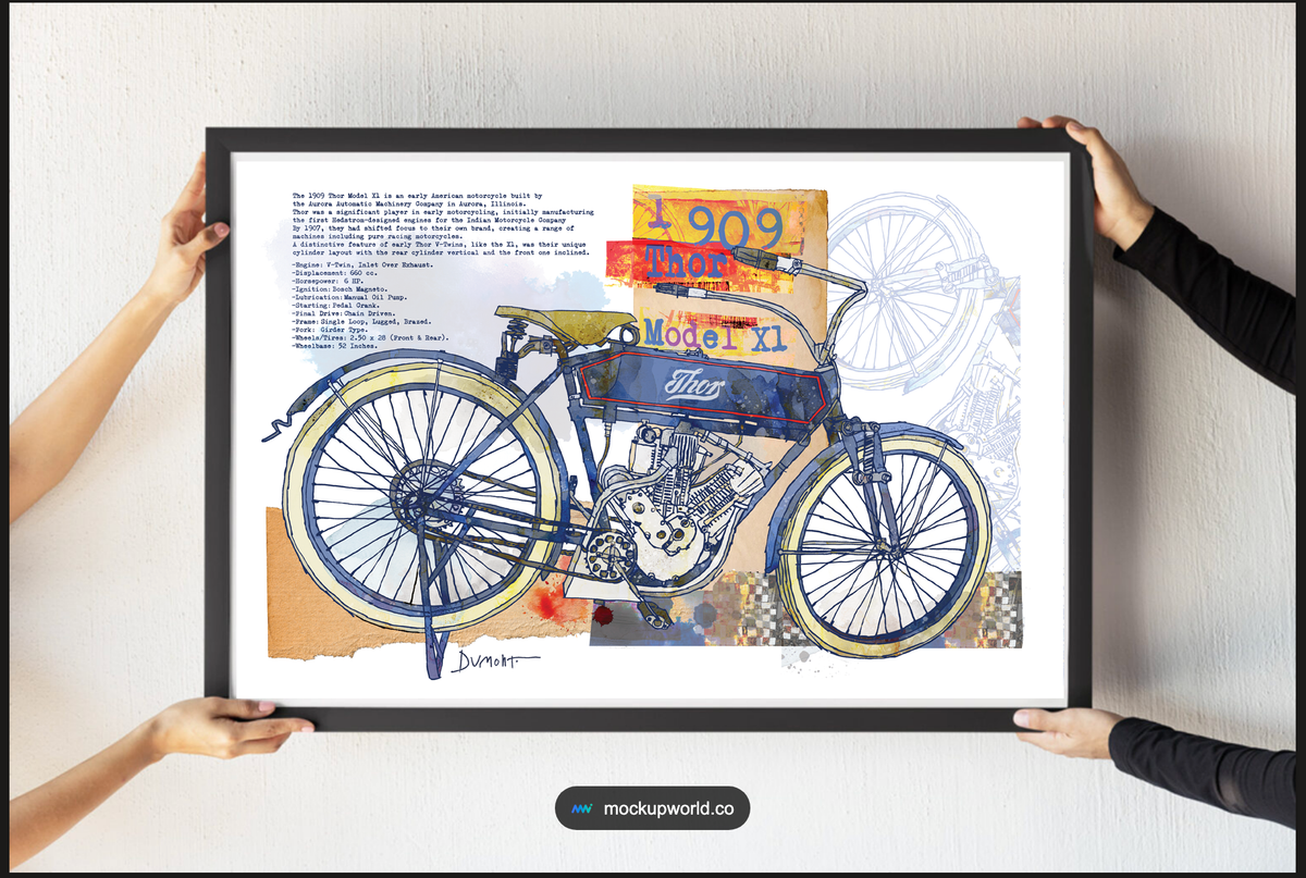 Vintage 1909 Motorcycle Fine Art Poster – Retro Biker Wall Art Print