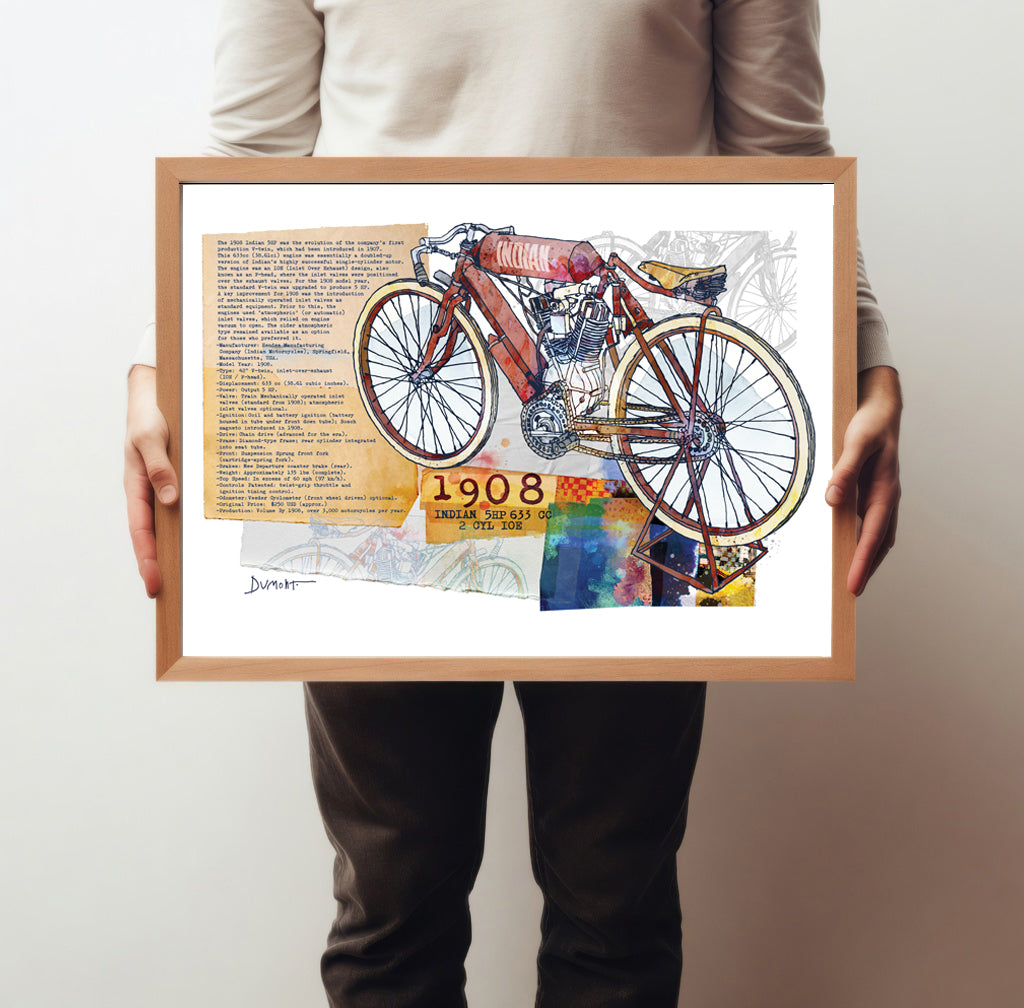 1908 Vintage Motorcycle Fine Art Poster — Antique Bike Print