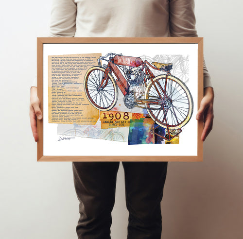1908 Vintage Motorcycle Fine Art Poster — Antique Bike Print