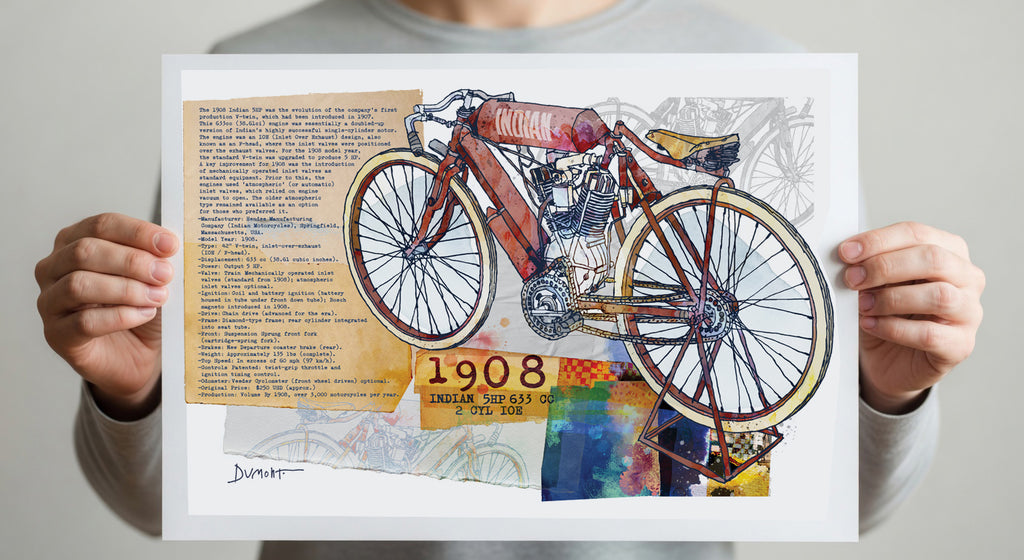 1908 Vintage Motorcycle Fine Art Poster — Antique Bike Print